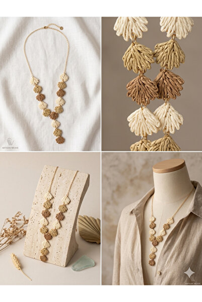 kasımoğulları concept Natural Textured Raffia Leaf Figured Chain Necklace