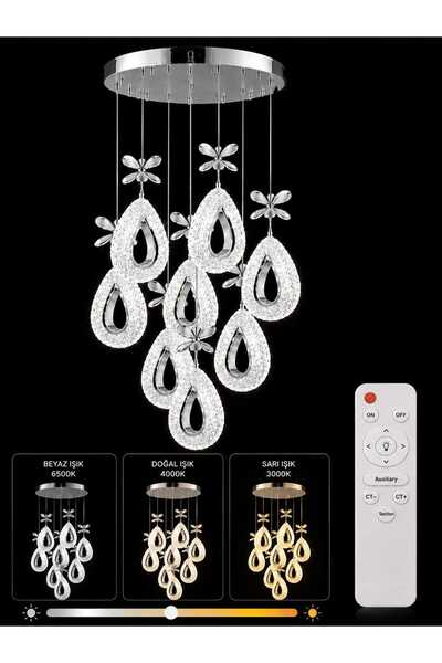 MAVERALİGHTİNG YAGMUR 8Lİ AVİZE 3 RENK LED ISIKLI KUMANDALI SALON OTURMA ODAS...