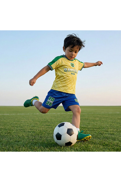 Juniors Crew Neck Short Sleeves T-shirt and Shorts Set with Brazil Print