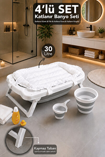 Meleni Baby 4'lü Lüks Akordiyon Bebek Banyo Seti - Kaymaz Taban Bebek Küveti ...