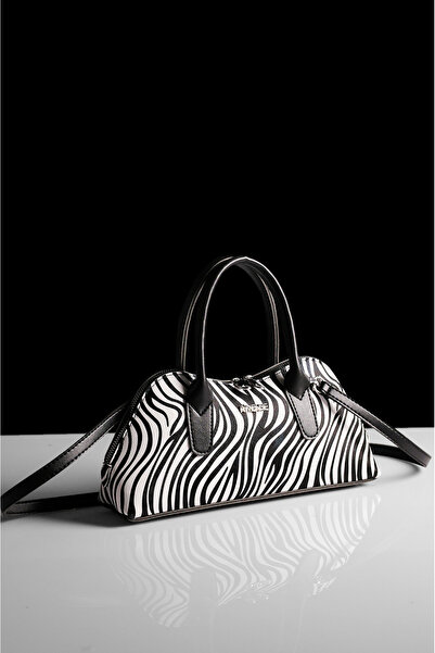 Rimense Women's Black and White Zebra Patterned Hand and Shoulder Bag