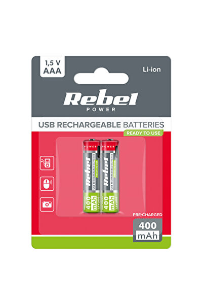 Lechpol Rebel AAA Acumulatori reîncărcabili Li-Ion 400mAh USB-C, Pachet de 2