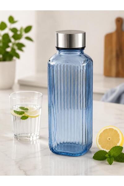 CİHO Cam Sürahi Şişe 1000 ml 1 Litre Çevirmeli Kapaklı Sürahi Karaf