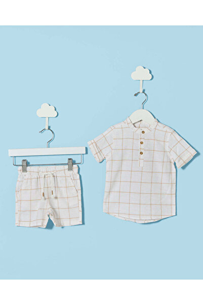 REDTAG Infant Boys White Striped Shirt And Shorts Set