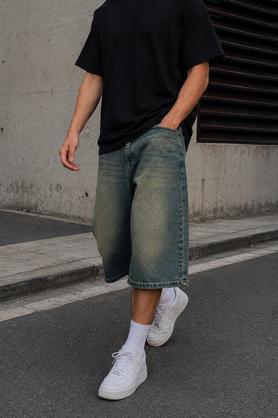GRİİ WEAR Urban Fit Denim Capri Shorts