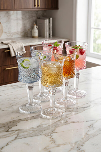 çarşıdayız Dream 6-Piece 3-Color Footed Coffee and Water Glass Set 160 Cc |  ...