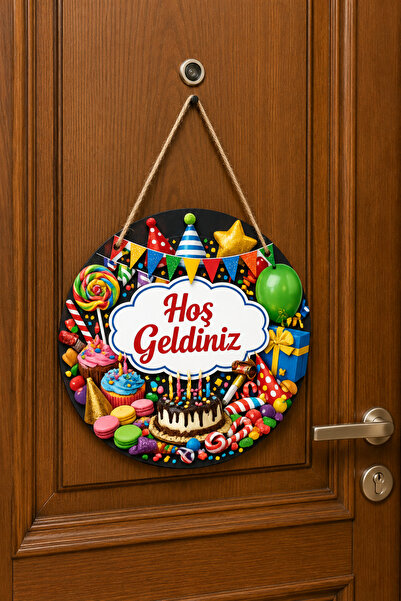 Lucena Party Themed Welcome Door Ornament Round Wooden Decor