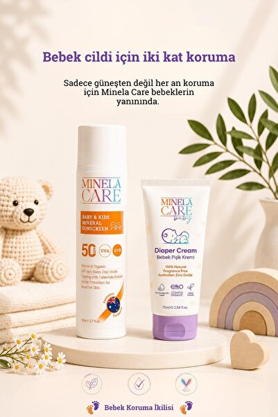 Minela Care مجموعة العناية العضوية للأطفال للحماية من الشمس ومنع ظهور طفح الح...
