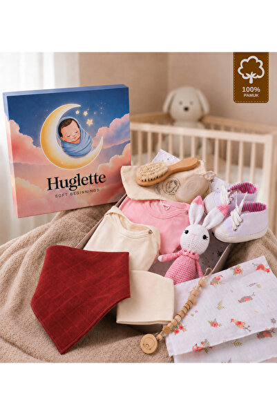 Huglette Liva - Yenidoğan Kız Bebek Hediye Seti– Müslin Örtü, Zıbın Seti, Ami...