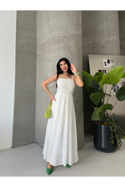 Bella Breeze Women's Strappy Midi Dress with Embroidery Detail, A-Line Summer...