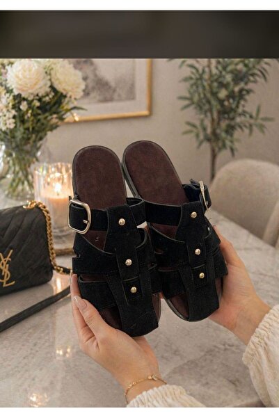 mersin md tekstil Suede Belt-Detail Flat Sole Stylish Summer Comfortable Wome...