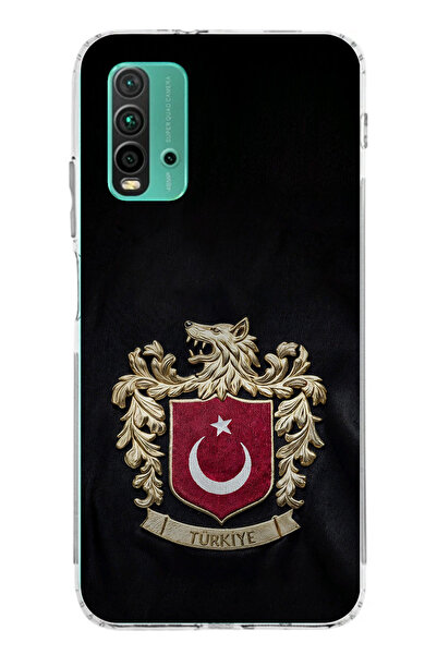 TechTree Redmi 9T-POCO M3 Uyumlu Türk Sembolü Kurt ve Bayrak Desenli Baskılı ...