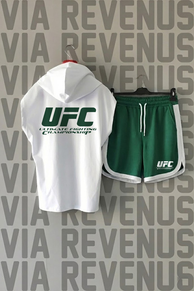 Vordevia Tricou sport cu glugă și mâneci zero imprimat UFC față și spate și p...