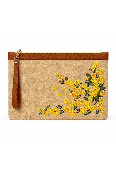 Garden Marine Sarı Sakura Nakışlı Clutch 32×22