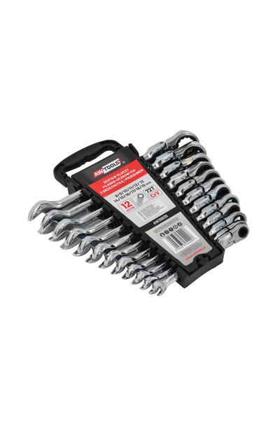 AwTools Set de chei fixe și inelare cu clichet, articulat, 12 bucăți. 8-19mm