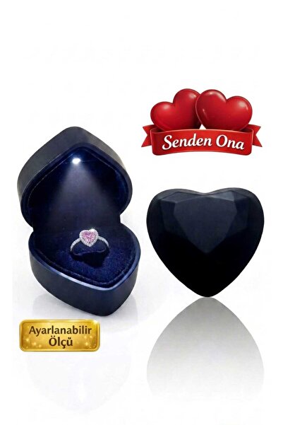 Serious Relationship Ring in Luminous Heart Box Shimmering Silver Color Pink Heart Ring Valentine Gift Valentine's Day Gift
