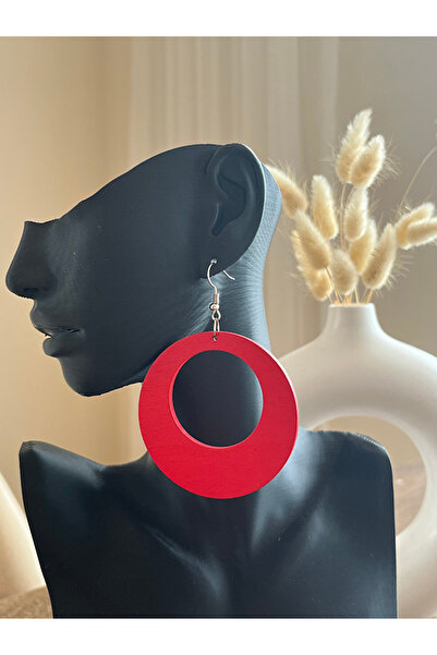 Büyük Hanım Red Round Wooden Earrings