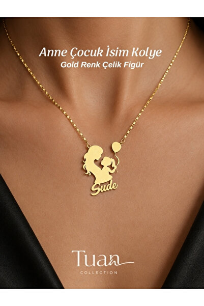 Tuan Collection Anne Kız Çocuk İsim Kolye Gold Çelik Lak Altın Kaplama Kişise...