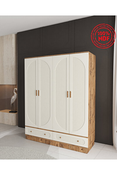 Teen & Bright SOHO 4 KAPAKLI ÇEKMECELİ BAZALI GARDIROP - TAMAMI MDF