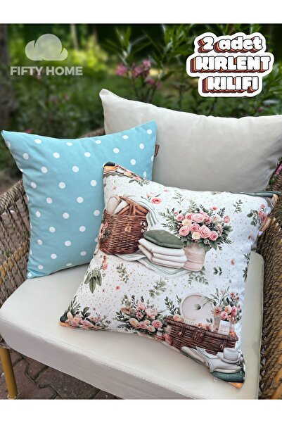 Fifty Home 2 Pieces of Kirlent Case 43X43 cm Digital Printing Summer-Themed G...
