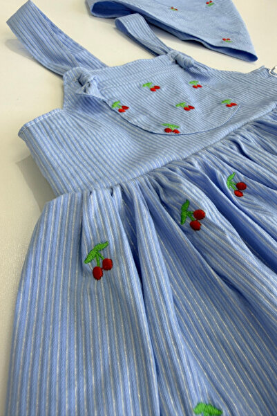 NOBLEKIDS Baby Girl Cherry Embroidered Jumpsuit Dress Blue
