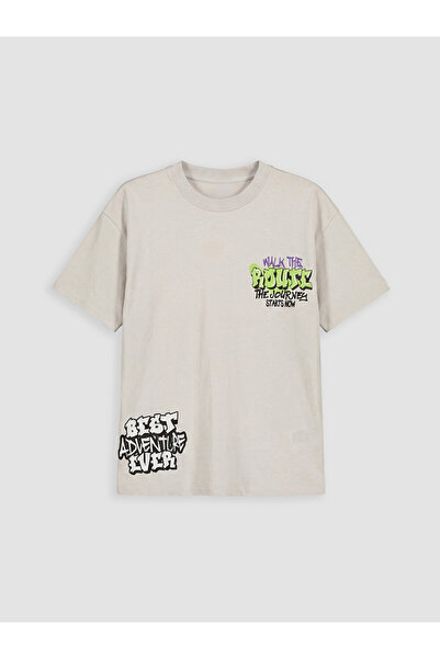 LC Waikiki Rmz Gi̇yi̇m Farkiyla Zero Roba Collar Printed Boys' T-Shirt