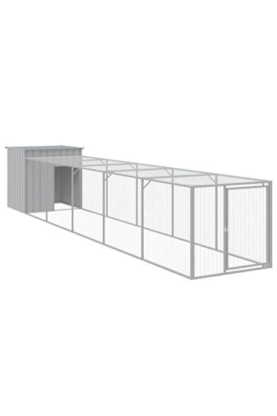 vidaxl Coteț de găini cu țarc extensibil gri deschis 110 x 609 x 110 cm oțel ...