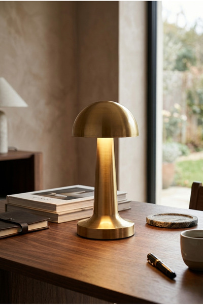 ESSEN DESİGN Dokunmatik, Şarjlı Mantar Led Masa ve Gece Lambası, 3 Işıklı, Metal
