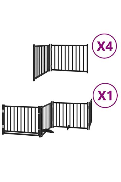 vidaxl Barieră pliabilă pentru câini cu ușă, 12 panouri, negru, 960 cm, lemn ...