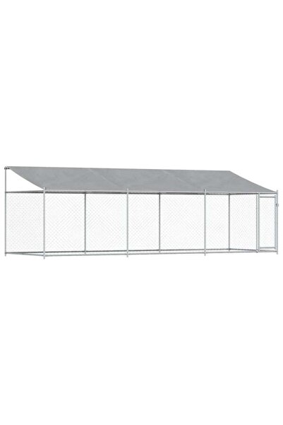vidaxl Cușcă pentru câini cu acoperiș și uși, gri, 6 x 2 x 2 m, oțel galvanizat