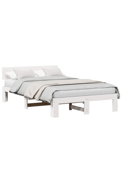 vidaxl Cadru de pat cu headboard Alb 135 x 190 cm Lemn de pin masiv