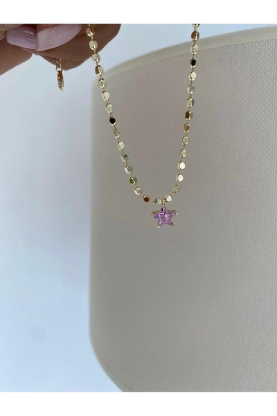 Bade Jewelry Fd Gold Pink Stone Star Detailed Anti-Tarnish Steel Stylish Anklet
