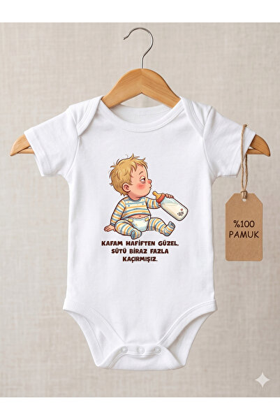 HAZDEN Esprili Bebek Zıbın - Kafam Hafiften Güzel Baskılı Body - %100 Pamuklu...
