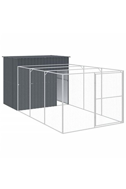 vidaxl Cușcă pentru câini cu țarc, antracit, 214 x 457 x 181 cm, oțel galvanizat
