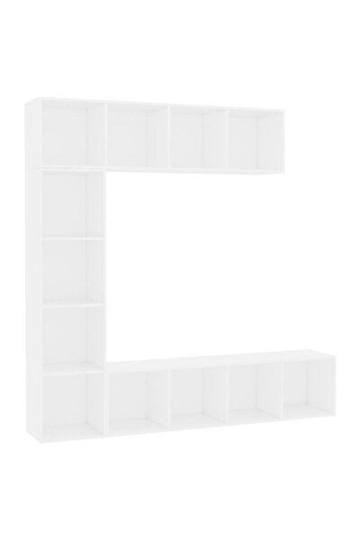 vidaxl Set bibliotecă/comodă TV, 3 piese, alb, 180 x 30 x 180 cm