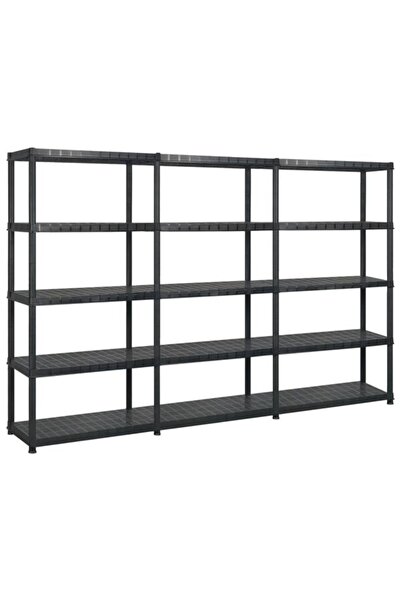vidaxl Raft de depozitare cu 5 rafturi, Negru, 255 x 40 x 185 cm, Plastic