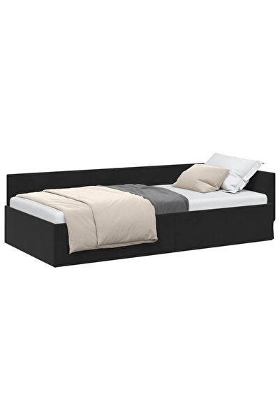 vidaxl Cadru de pat colțar cu headboard Negru 90 cm x 190 cm Catifea