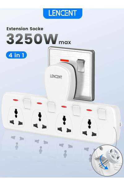 GULF GALLERY Lencent Multi Plug Extension Socket, 4 Way Electrical Outlet Ext...