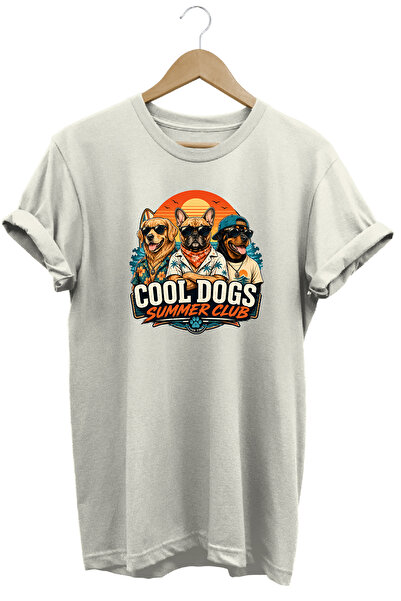 WİDİ Cool Dogs Summer Club Unisex T-Shirt με στάμπα σκύλου, με καλοκαιρινό θέ...