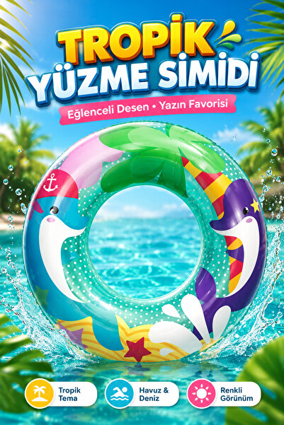 viyol marketim Çocuk Yüzme Simidi 51 cm – Desenli Şişme Havuz Deniz Simidi 3-...