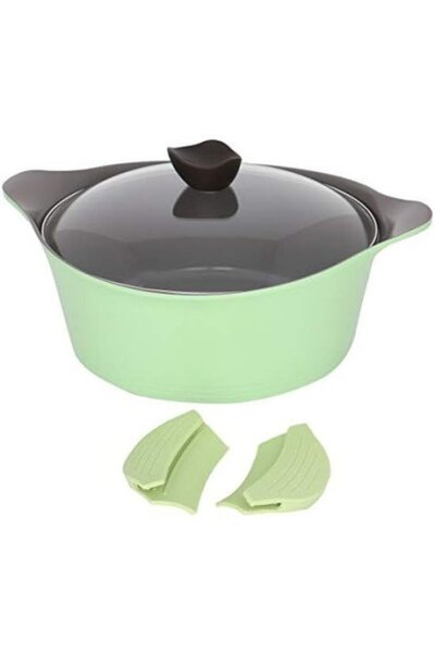 NEOFLAM Eni Ceramic Pot with Glass Lid, Capacity 30 cm, Green. / 112501G