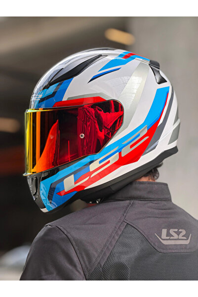 LS2 RAPID 2 HYPER BEYAZ-MAVİ-KIRMIZI KASK (KIRMIZI VİZÖR)