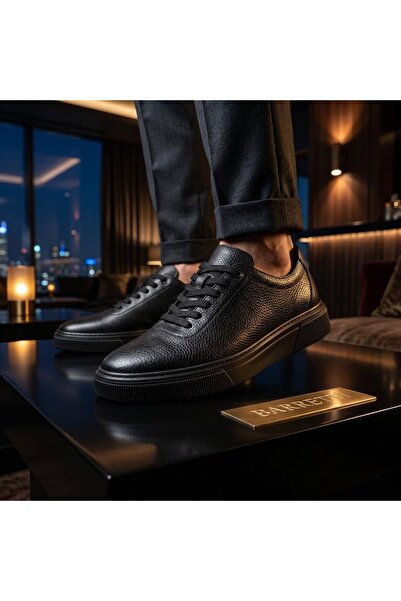 By Barretti Black Floeter Leather Black Sole Sneaker