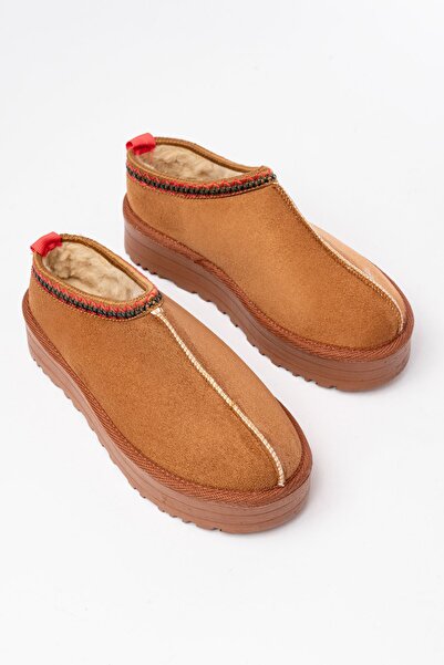 Zerenyus Zri̇n-2888 Premium Ug Style Tan Suede Fur Lined Winter Closed Toe Wo...