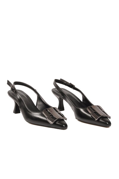 FLORİN Black Thin Short Heeled Women's Evening Dress Shoes 26751 Z