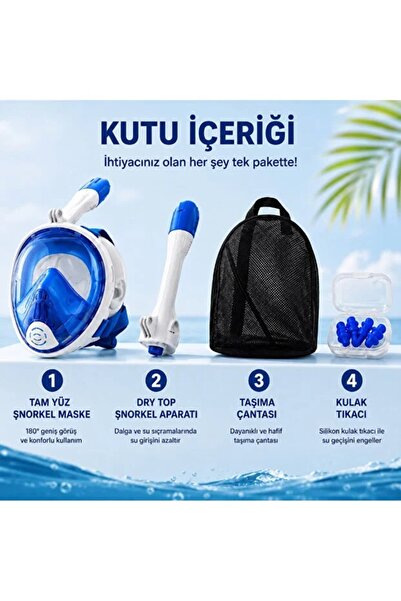 YENİLZD Tam Yüz Yüzme Ve Şnorkel Maske Seti Geniş Görüş Açılı Çantalı Komple ...