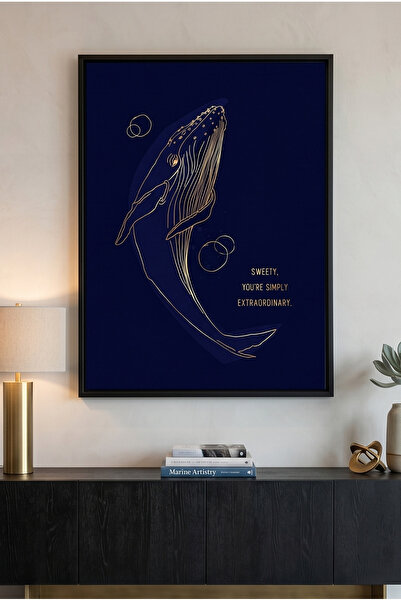 Jasmine Art Golden Whale Line Art Abstract Wall Art | Framed Canvas Print wit...