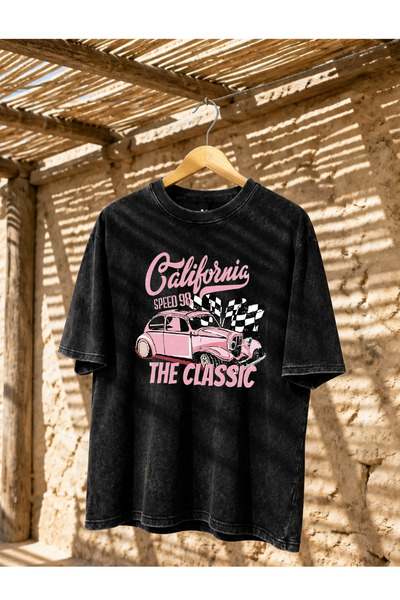 Pink Sky Μπλουζάκι Unisex Oversize με εφέ ξεβαμμένου υφάσματος, Vintage Stree...