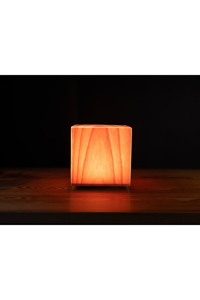 PeteWood Cubis El Yapımı Kayın Ahşap LED Ambiyans Masa Lambası Bluetooth Kont...