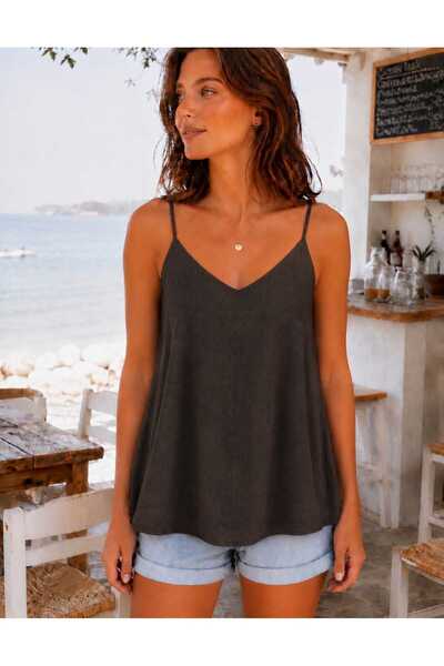 Butik Saat Women's Strappy Relaxed Fit Italian Linen Blouse
